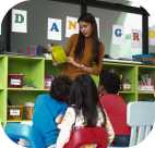 a teacher reads to a class